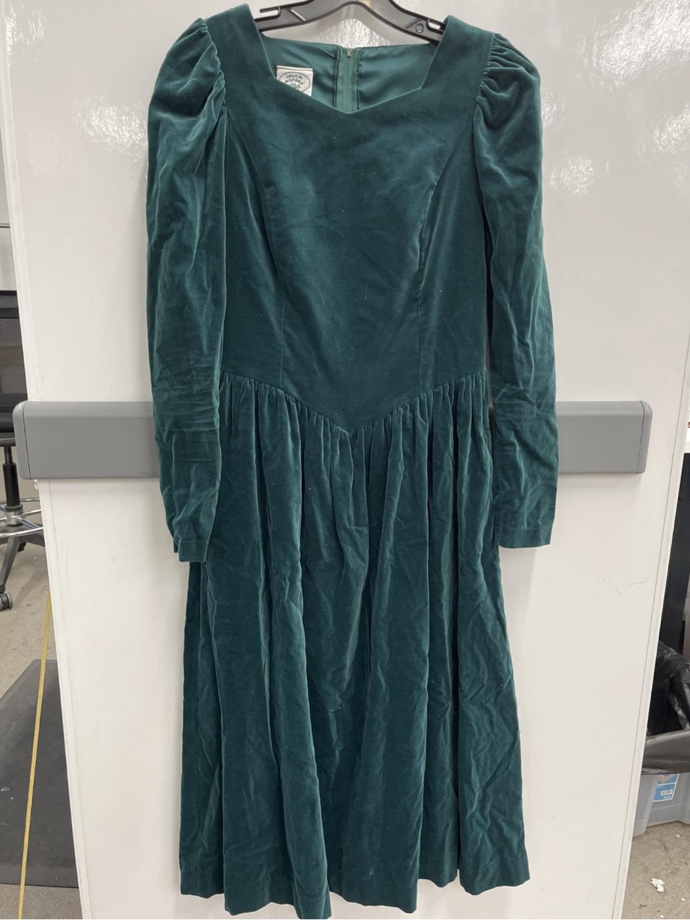 Laura Ashley Teal Velvet Long-Sleeve Midi Dress